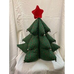 Vtg 3D Cloth Handmade Stuffed Christmas Tree w/ Bells Retro Holiday Table Decor